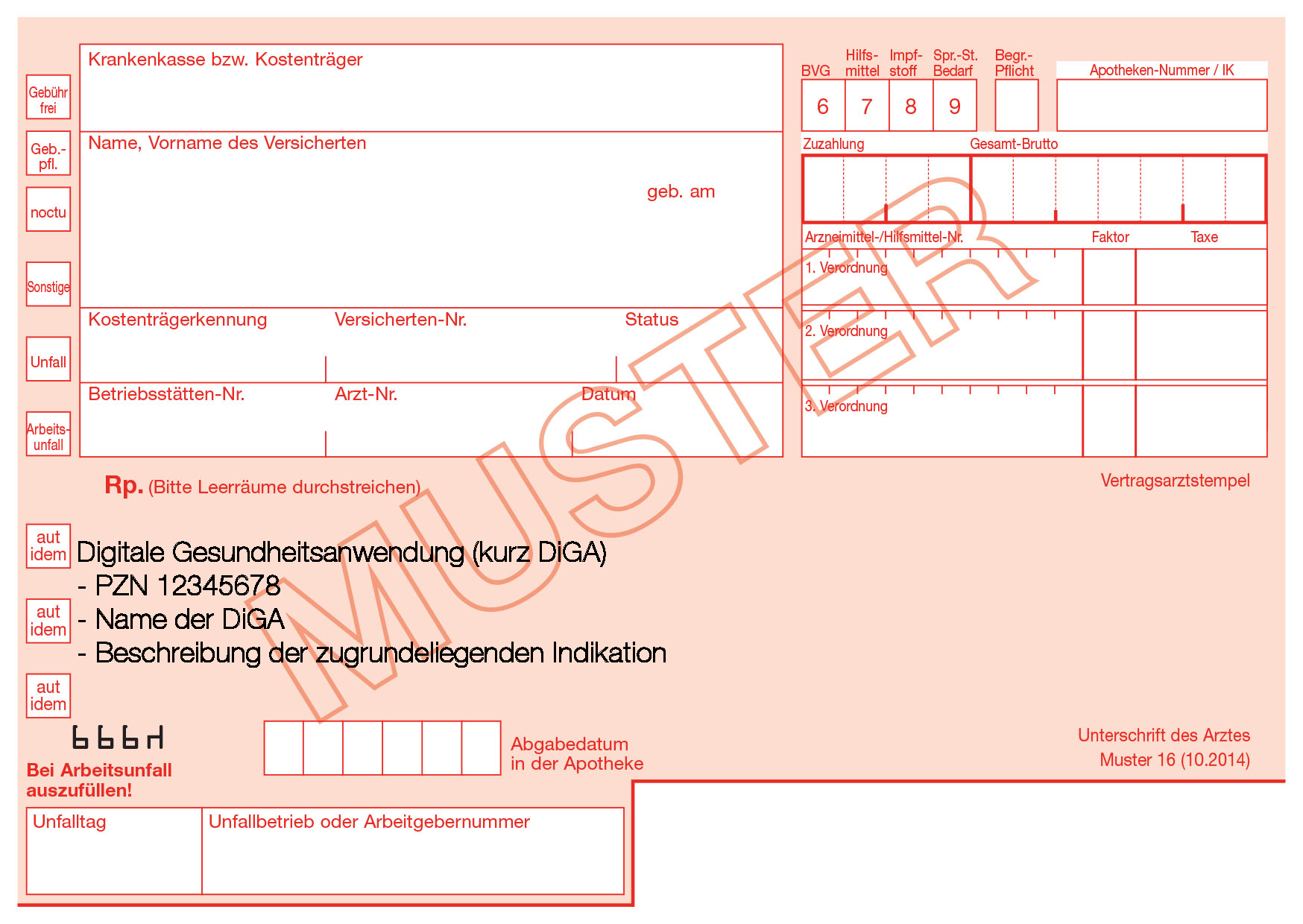 Darstellung des Muster 16 mit beispielhaften Daten