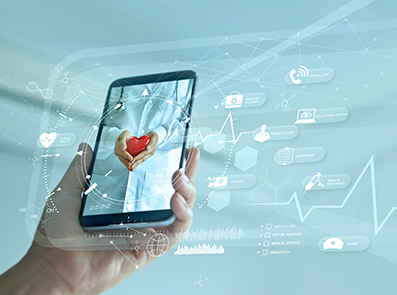 Mobiltelefon mit medizinischer Abbildung wird in der Hand gehalten