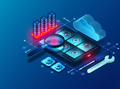 Grafische Darstellung eines Tablets und Reparaturwerkzeug