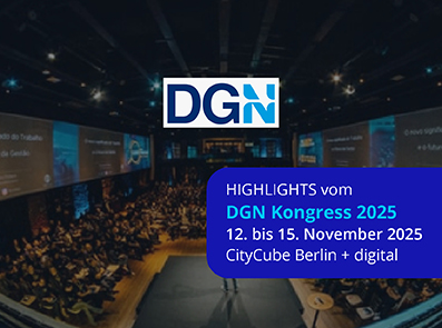 Logo DGN und Bild vom Vortragssaal