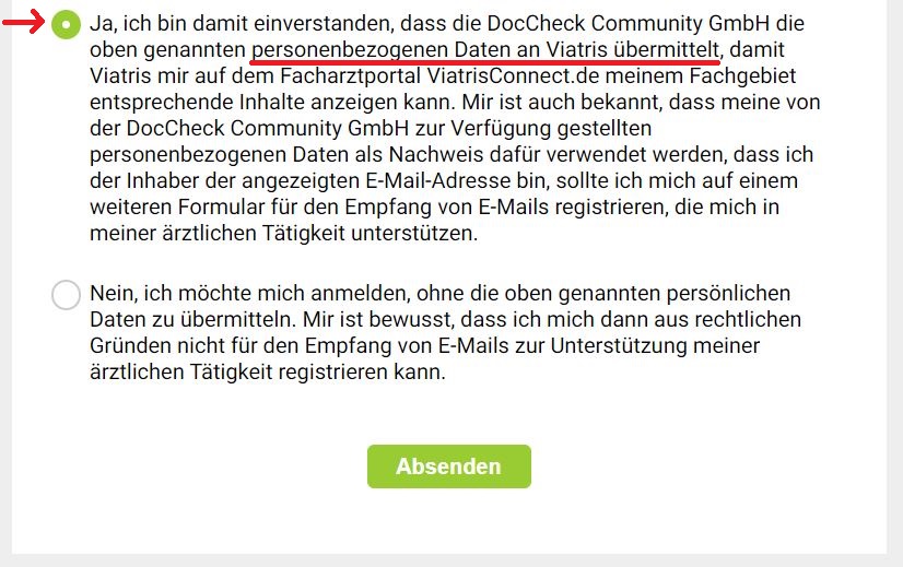 DocCheck Formular zur Datenübertragung