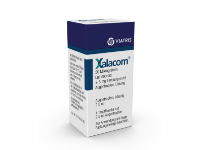 Packungsabbildung Xalacom® - 1 ml Augentropfen enthalten 50 mg Latanoprost und 5 mg Timolol